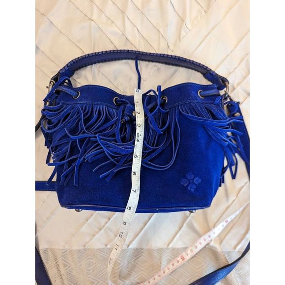 PATRICIA Nash blue suede fringe bucket bag euc - Picture 6 of 8